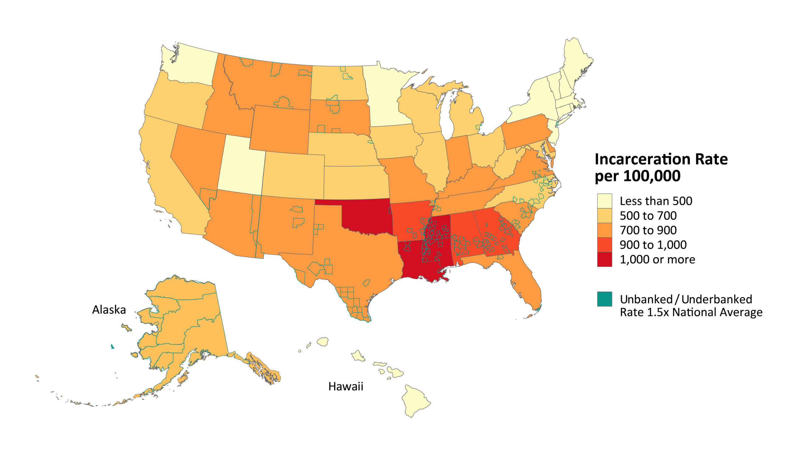 Incarceration rates across different states in the United States
